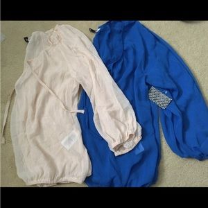 New 2 H&M peasant blouse tie shirts tops neck tie sheer lot- 6, small